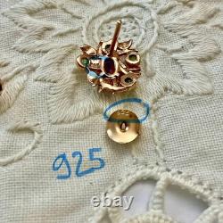 Antique Rose Gold / Sterling Silver Earrings with Rubies and Emeralds