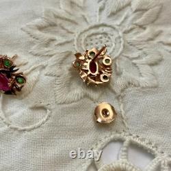 Antique Rose Gold / Sterling Silver Earrings with Rubies and Emeralds