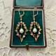 Antique Rose Gold/sterling Silver Earrings With Tourmalines And Pearl