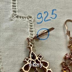 Antique Rose Gold/Sterling Silver Earrings with Tourmalines and Pearl