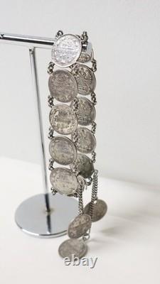 Antique Russian Silver Bracelet Kopek Alexander III 1880 19th Century