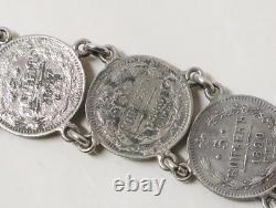 Antique Russian Silver Bracelet Kopek Alexander III 1880 19th Century