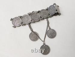 Antique Russian Silver Bracelet Kopek Alexander III 1880 19th Century