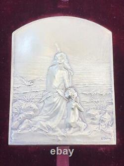 Antique SOLID SILVER MEDAL signed DUPRÉ 1902 Art Nouveau original box