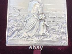 Antique SOLID SILVER MEDAL signed DUPRÉ 1902 Art Nouveau original box