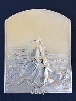 Antique SOLID SILVER MEDAL signed DUPRÉ 1902 Art Nouveau original box