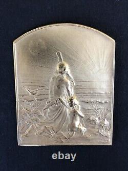 Antique SOLID SILVER MEDAL signed DUPRÉ 1902 Art Nouveau original box