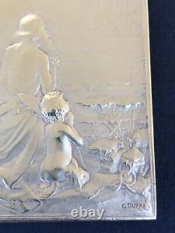 Antique SOLID SILVER MEDAL signed DUPRÉ 1902 Art Nouveau original box