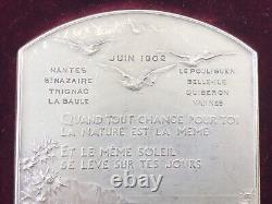 Antique SOLID SILVER MEDAL signed DUPRÉ 1902 Art Nouveau original box