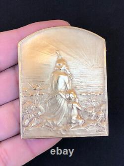 Antique SOLID SILVER MEDAL signed DUPRÉ 1902 Art Nouveau original box