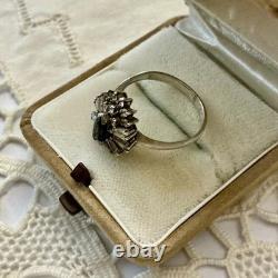 Antique Sapphire Ring, White Topaz Baguettes, Solid Silver Jewelry