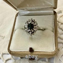 Antique Sapphire Ring, White Topaz Baguettes, Solid Silver Jewelry