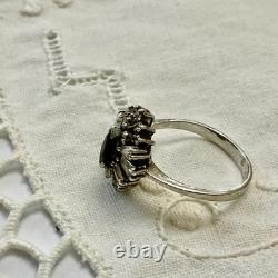 Antique Sapphire Ring, White Topaz Baguettes, Solid Silver Jewelry