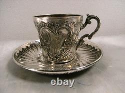Antique Saucer Cup for Chocolate or Coffee, Solid Silver Minerve Silver Cup