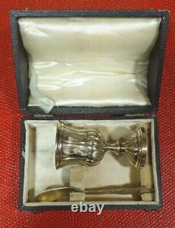 Antique Set Coquetier + Spoon Original Case Art Nouveau Poisons Minerve