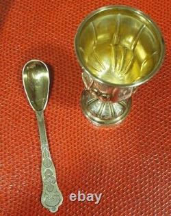 Antique Set Coquetier + Spoon Original Case Art Nouveau Poisons Minerve