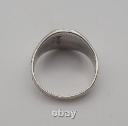 Antique Signet Ring Solid Silver & Red Stone Leaf Pattern T69 # U150