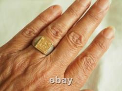 Antique Signet Ring in Solid Gold and Silver, Men's Ring, Size 60