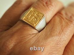 Antique Signet Ring in Solid Gold and Silver, Men's Ring, Size 60