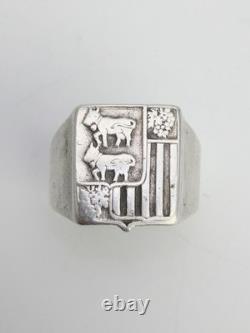 Antique Signet Ring in Solid Silver, 19th Century