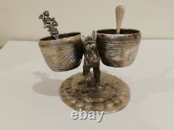 Antique Silver 800 Solid Salt Cellar / Pepper Shaker in the Shape of a Donkey / Mule