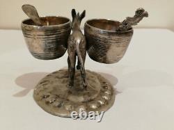 Antique Silver 800 Solid Salt Cellar / Pepper Shaker in the Shape of a Donkey / Mule