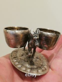 Antique Silver 800 Solid Salt Cellar / Pepper Shaker in the Shape of a Donkey / Mule