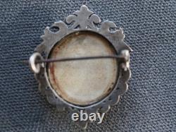 Antique Silver Cameo Lava Stone Carved Brooch