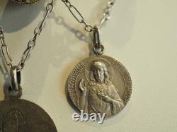 Antique Silver Drapery Necklace with Antique Religious Medal