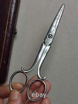 Antique Silver Grape Shears in Their Case