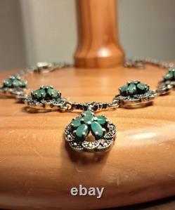 Antique Silver Jewelry Emerald Marcasite Necklace Genuine