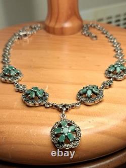Antique Silver Jewelry Emerald Marcasite Necklace Genuine