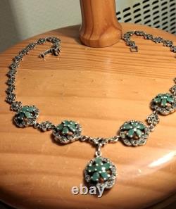 Antique Silver Jewelry Emerald Marcasite Necklace Genuine