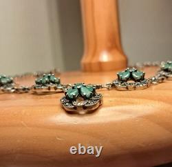 Antique Silver Jewelry Emerald Marcasite Necklace Genuine