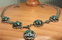 Antique Silver Jewelry Emerald Marcasite Necklace Genuine