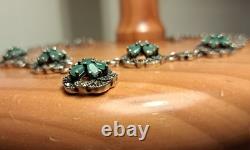 Antique Silver Jewelry Emerald Marcasite Necklace Genuine