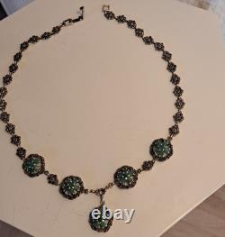 Antique Silver Jewelry Emerald Marcasite Necklace Genuine