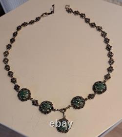 Antique Silver Jewelry Emerald Marcasite Necklace Genuine