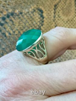 Antique Silver Massive Ring with Intricate Work and Genuine Imposing Jade