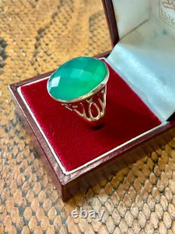 Antique Silver Massive Ring with Intricate Work and Genuine Imposing Jade