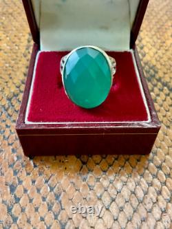 Antique Silver Massive Ring with Intricate Work and Genuine Imposing Jade