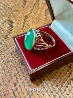 Antique Silver Massive Ring with Intricate Work and Genuine Imposing Jade