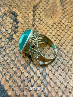 Antique Silver Massive Ring with Intricate Work and Genuine Imposing Jade