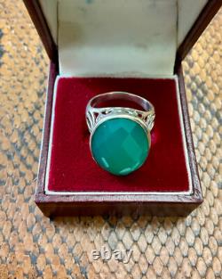 Antique Silver Massive Ring with Intricate Work and Genuine Imposing Jade