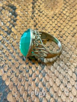 Antique Silver Massive Ring with Intricate Work and Genuine Imposing Jade