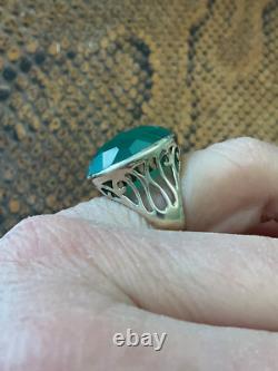 Antique Silver Massive Ring with Intricate Work and Genuine Imposing Jade