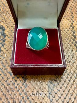 Antique Silver Massive Ring with Intricate Work and Genuine Imposing Jade