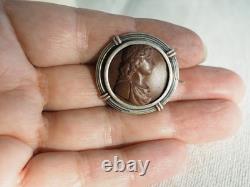 Antique Silver Nielled Brooch with Lava Cameo