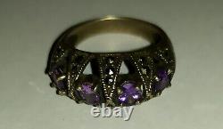 Antique Silver Ring 925 Solid and Amethysts