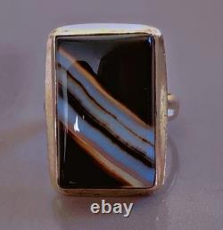 Antique Silver Ring Black Agate Solid Silver Black Agate Ring